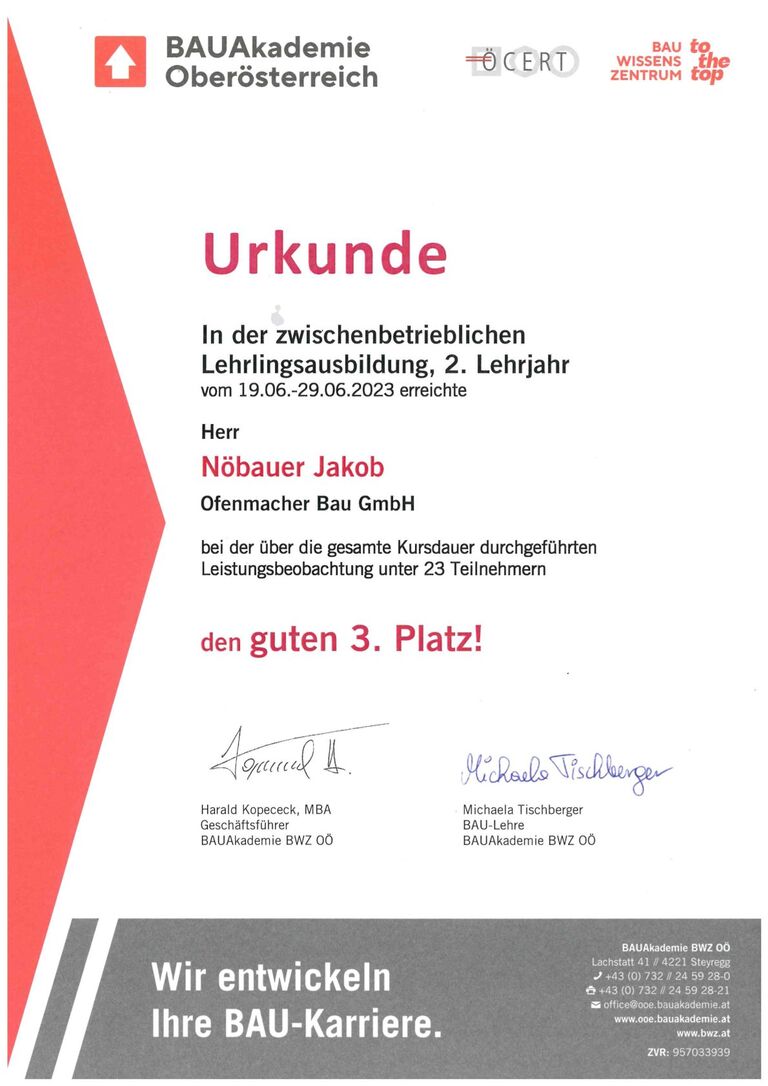 Urkunde Nöbauer BAUAkademie